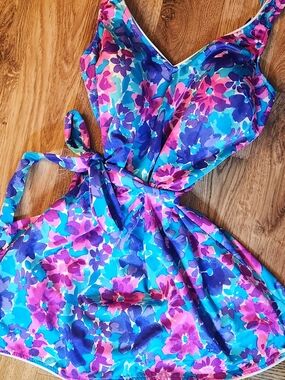 VTG Blue & Pink Floral Tie-Waist Casual Swim